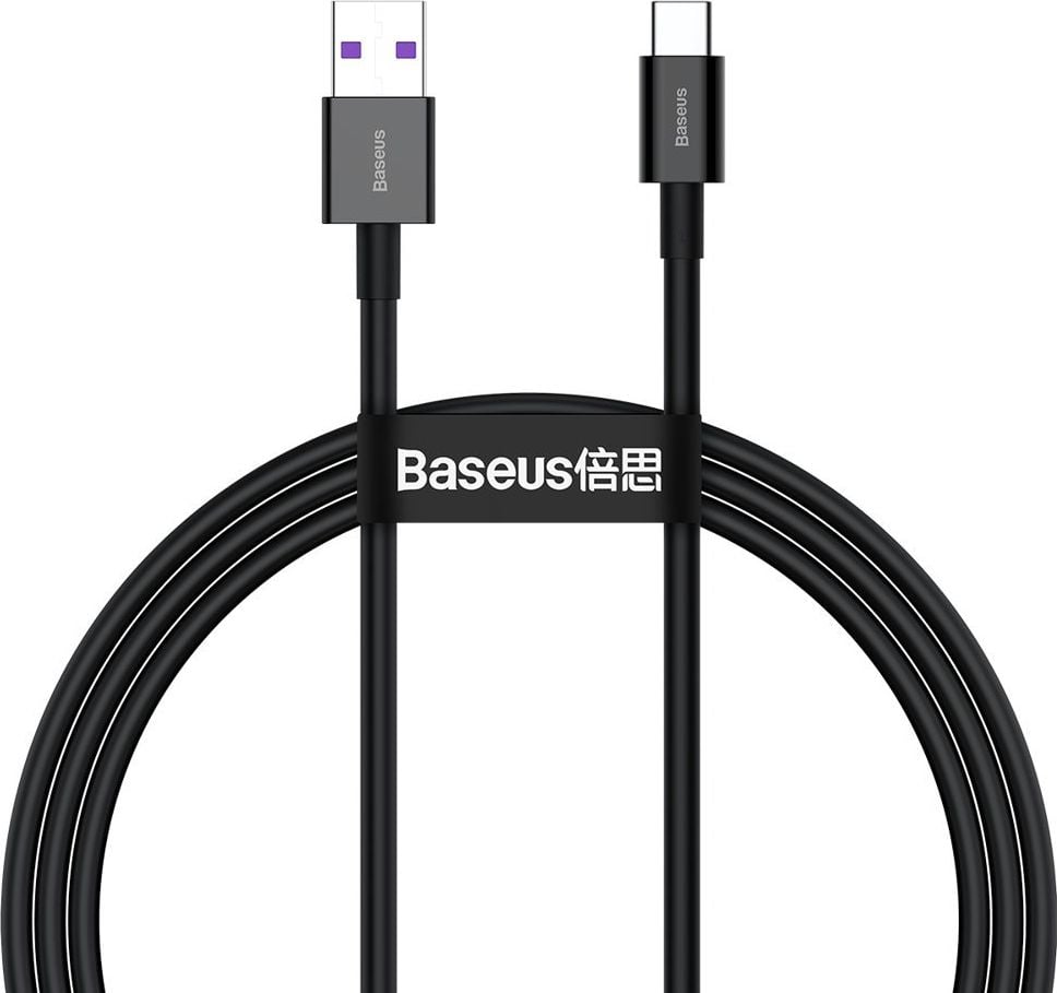 Cablu Date si Incarcare Baseus USB la USB Type-C Superior, 1 m, Fast Charge, 66W, CATYS-01, Negru