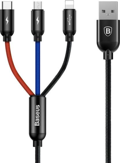Cabluri - Cablu Date si Incarcare Ultrarezistent Baseus 3 in 1, USB la Type-C USB-C iPhone Lightning si MicroUSB