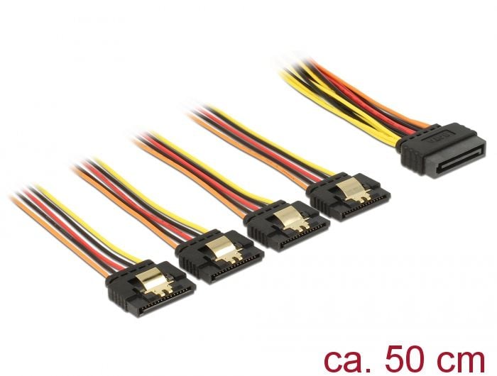 Cablu de alimentare SATA 15 pini la 4 x SATA 50cm, Delock 60158