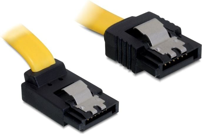 Cablu de conectare cu un conector in linie dreapta si unul inclinat in sus , Delock SATA , 0.2 m, galben