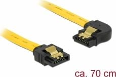 Cablu de conectare cu un conector in linie dreapta si unul inclinat la stanga , Delock SATA 6 Gb/s tata > SATA tata , 0.7 m, galben