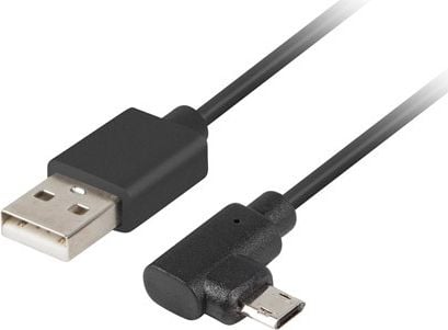 Cablu de conectare cu un conector in linie dreapta si unul inclinat , Lanberg , USB Micro/B(tata)->USB A(tata) 2.0 , 1.8 m , negru