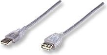 Cablu de conectare de mare viteza , Manhattan , USB 2.0 A tata/A mama , 4.5 m , argintiu translucid