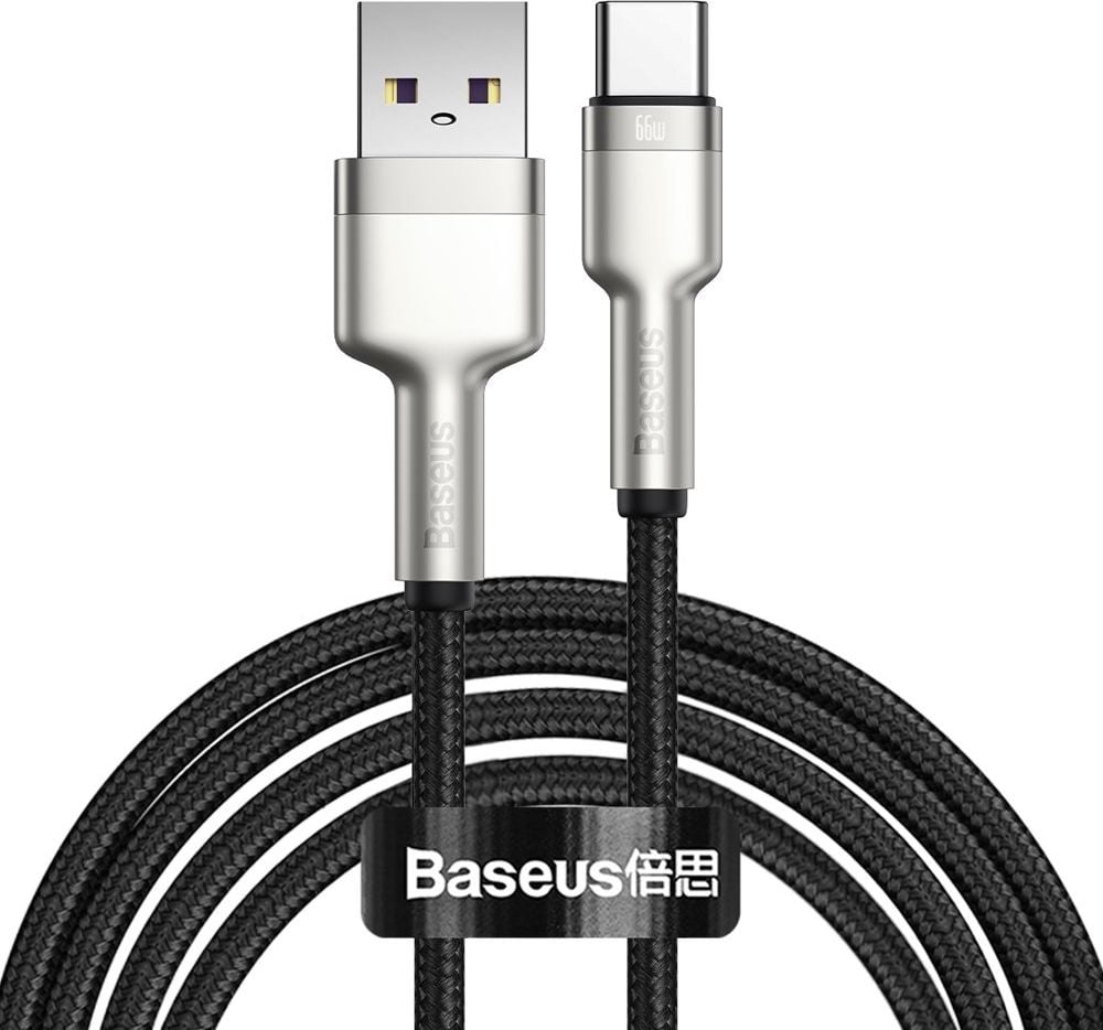Cablu de date Baseus Cafule Series Metal Data, USB/USB Type C, 66 W, 2 m, Negru/Argintiu, CAKF000201