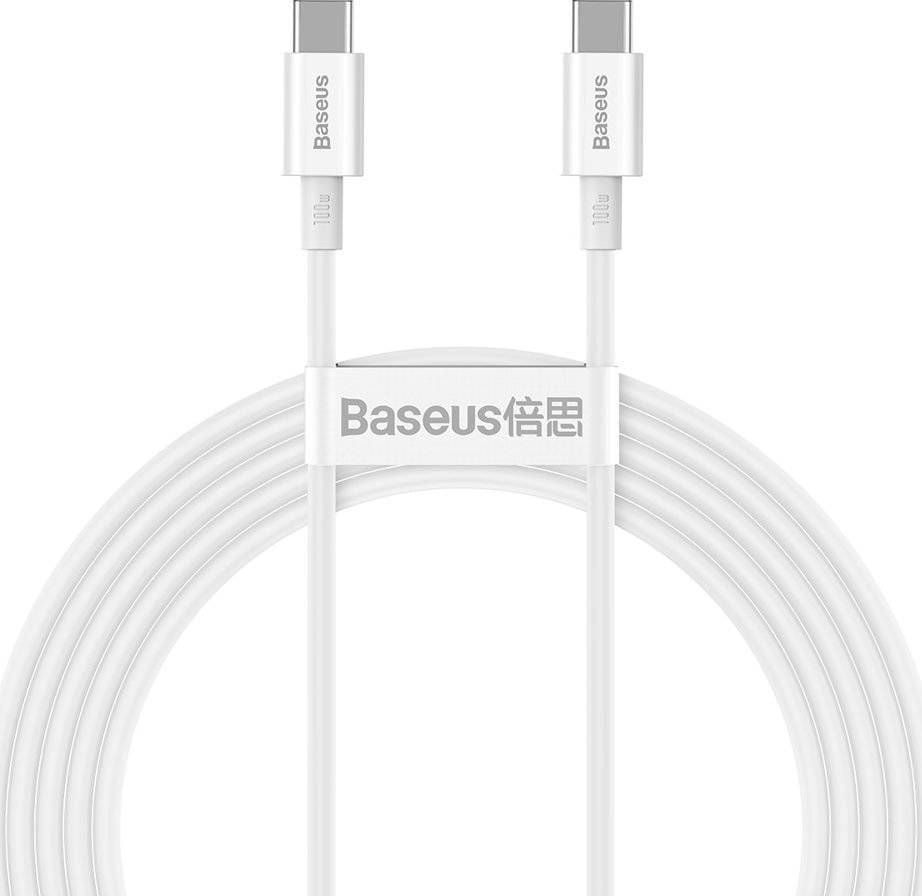 Cablu de date Baseus Superior CATYS-C02, USB-C la USB-C, QC, 100W, 5A, 20V, 2 m, Alb