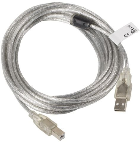 Cablu de date cu mijloc de ferita , Lanberg , USB 2.0 A tata / USB 2.0 B tata , 5 m , transparent