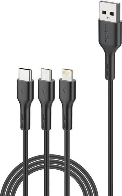 Cablu de date Foneng Foneng 3in1 (micro USB, tip C, fulger) X36 2.4A 1.2m Negru EU