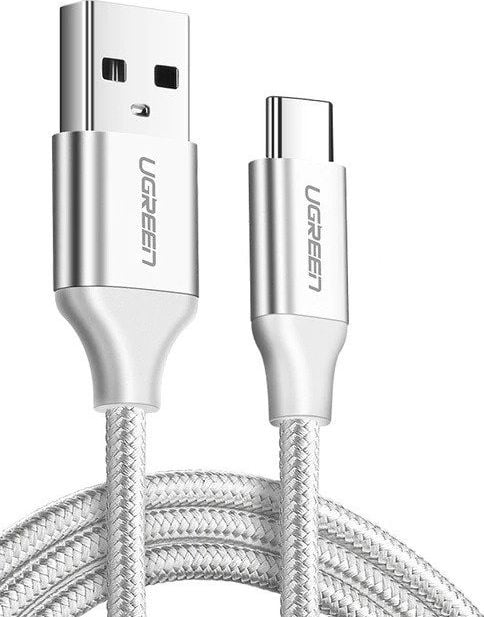 Cablu de date nichelat USB-C QC3.0 UGREEN 0.25 m Alb cu capat din aluminiu
