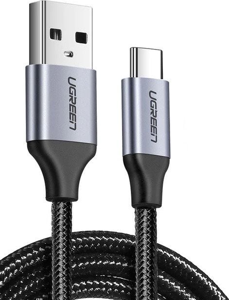 Cablu de date nichelat USB-C QC3.0 UGREEN 0.25m cu capat negru din aluminiu