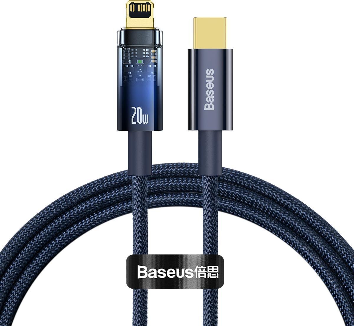 Cablu de date si incarcare, Baseus, Cablu USB-C la IP Lightning, 20W, 100cm, Albastru