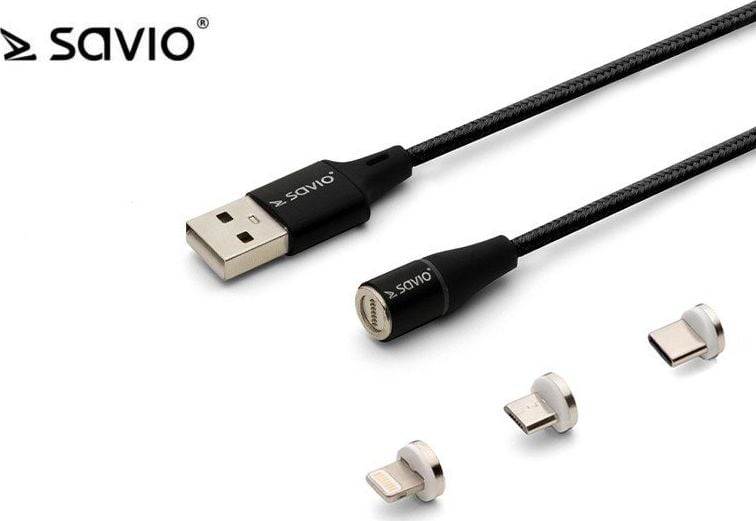 Cablu de date si incarcare rapida magnetic 3 in 1, USB Type-C, Micro USB, tip Lightning, transfer date pana la 480 Mbps, incarcare rapida 3A, Negru, 2m