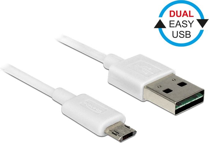 Cablu de date USB Tip A si Micro B 2.0 Easy-USB Delock, 50cm, Alb