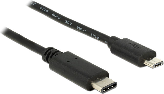 Cablu de date USB Tip C(m) si USB Tip Micro-B(m) Delock, Negru