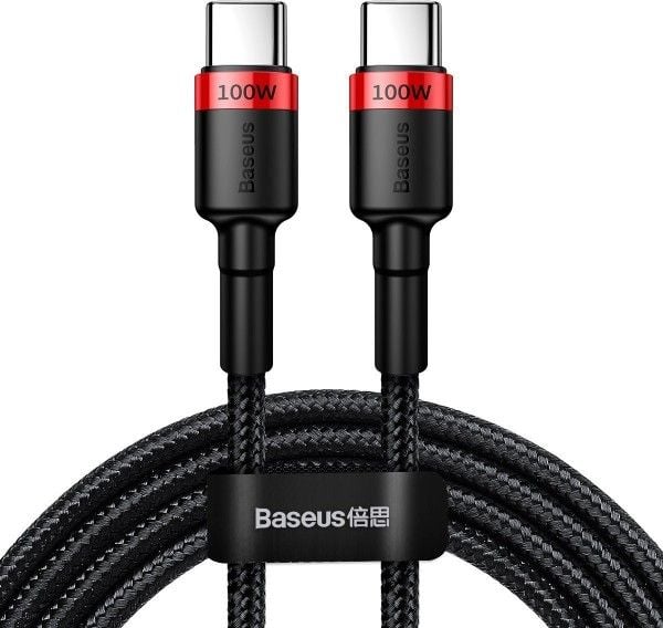 Cablu de date/incarcare Baseus, Cafule USB Type-C to USB Type-C, 2M 5 A, Negru/Rosu