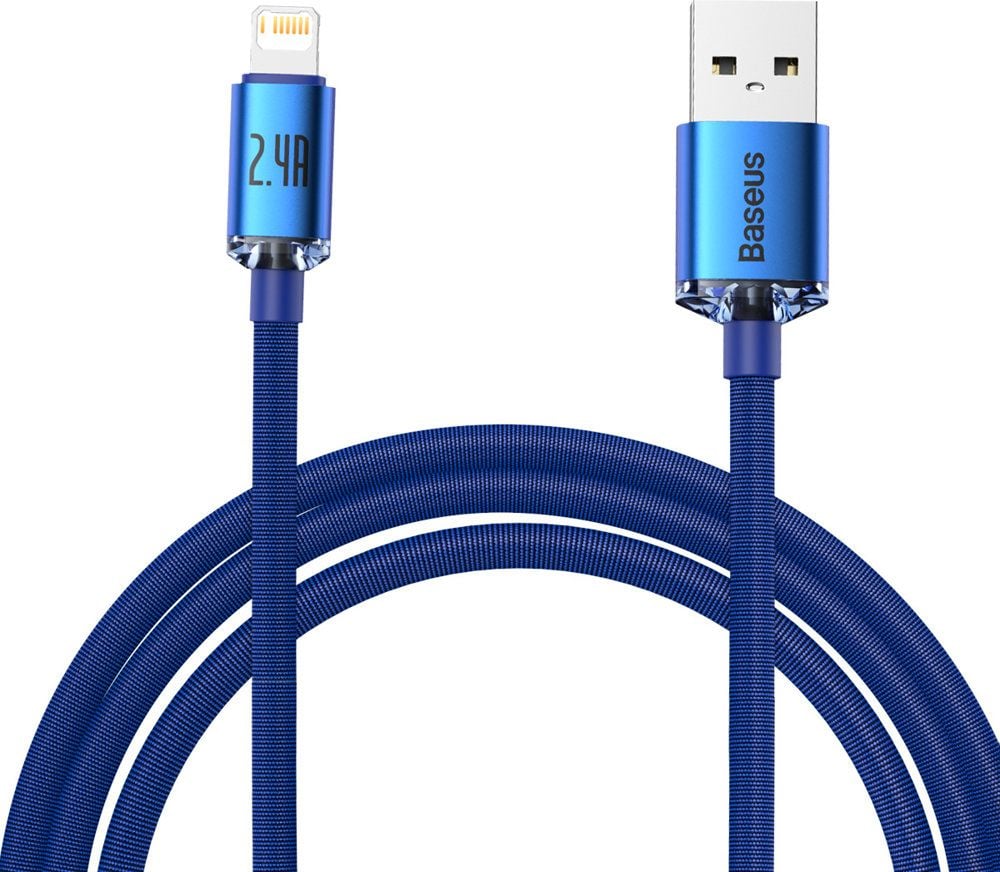 Cablu de date/incarcare Baseus, Crystal Shine Series, Fast Charging Lightning, 2M 2.4 A, Albastru