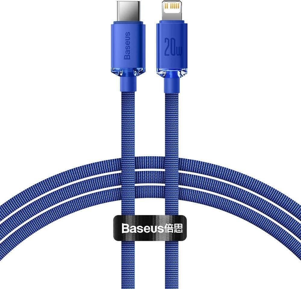 Cablu de date/incarcare Baseus, Crystal Shine Series, Fast Charging, USB Type C to Lightning 20W 1.2m, Albastru
