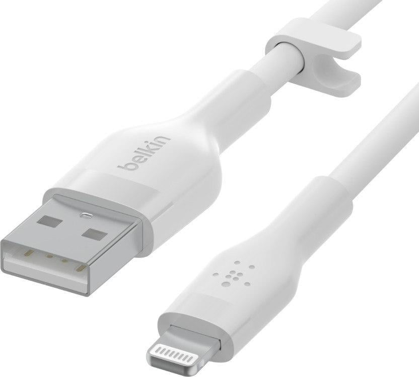 Cablu de date/incarcare Belkin, Silicon, USB-A, compatibil Apple, 2 m, Alb