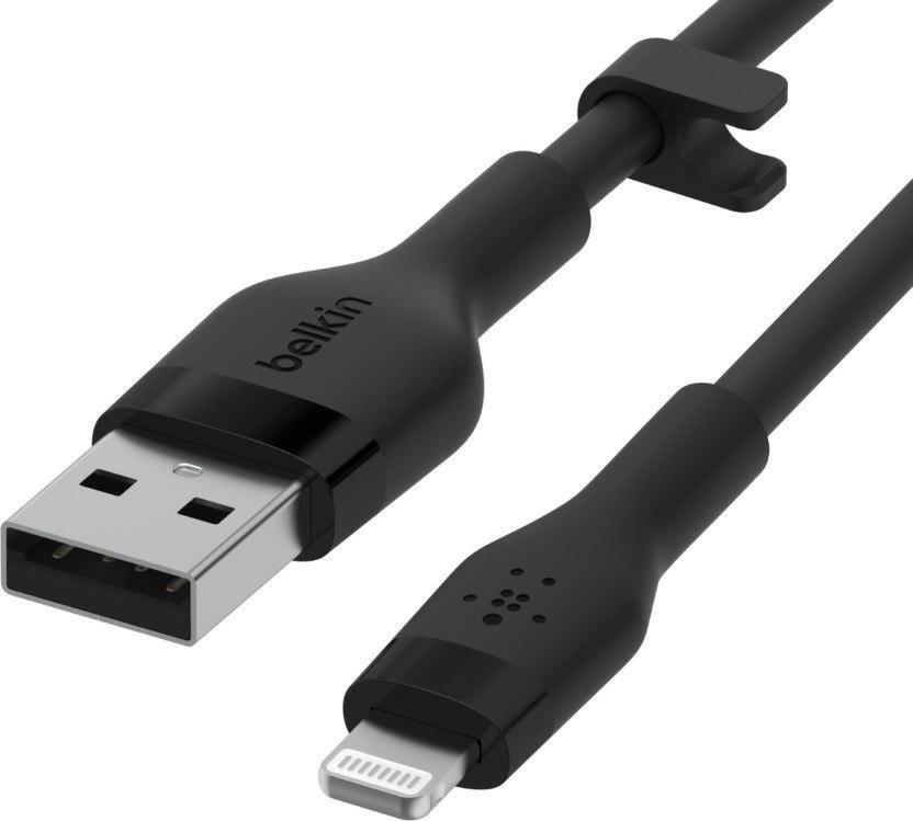 Cablu de date/incarcare Belkin, Silicon, USB-A, compatibil Apple, 2 m, Negru