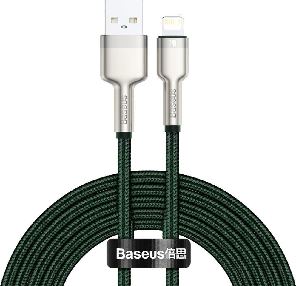 Cablu de incarcare rapida/transfer de date, Baseus, USB-Lightning, 2 m, Verde