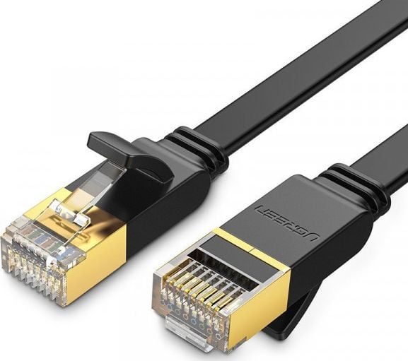 Cablu de retea plat UGREEN NW106 Ethernet RJ45, Cat.7, STP, 8m, Negru