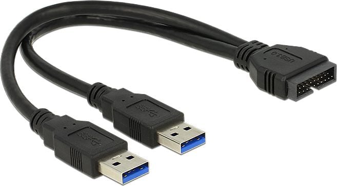 Cablu Delock, USB Pin Header/2 x USB 3.0, 25cm, Negru
