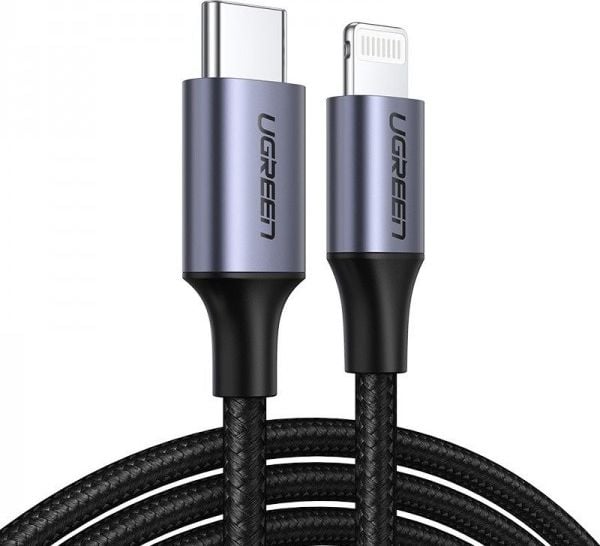 Cablu Incarcare UGREEN, USB-C To Lightning, Aluminum Shell Braided, 1m, Negru