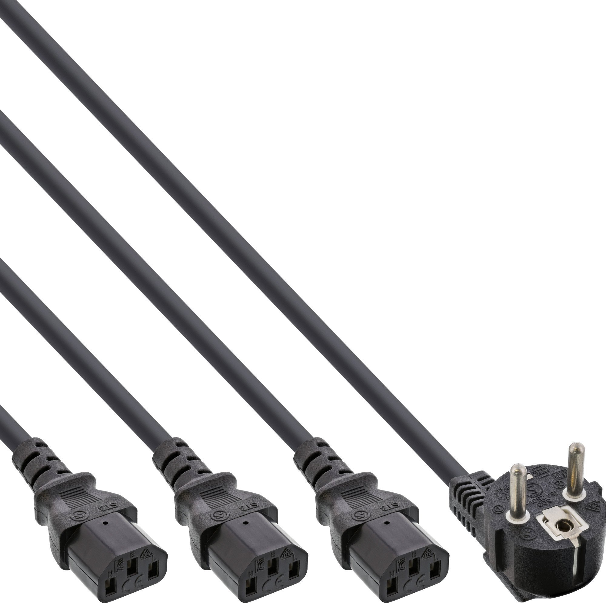 Cablu InLine InLine® Y-Power 1x mufa germană tip F la 3x mufe IEC negru, versiunea 3 (2m+1/3/2m)