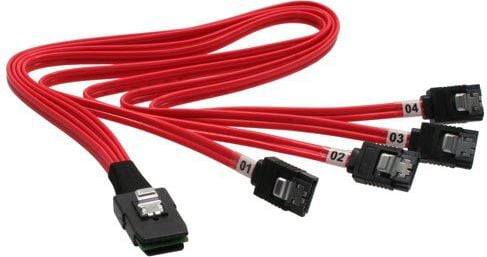 Cabluri - Cablu inline Mini-SAS 4x SATA 0,5M Red (27620)
