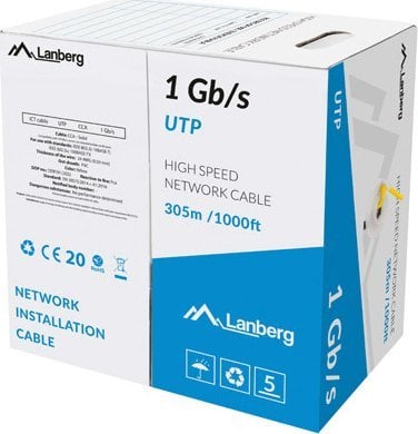 Cablu Lanberg UTP LAN 1GB/S 305M fir CCA, galben