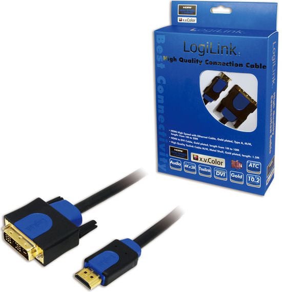 Cablu LogiLink, HDMI/DVI, 1m, Negru/Albastru