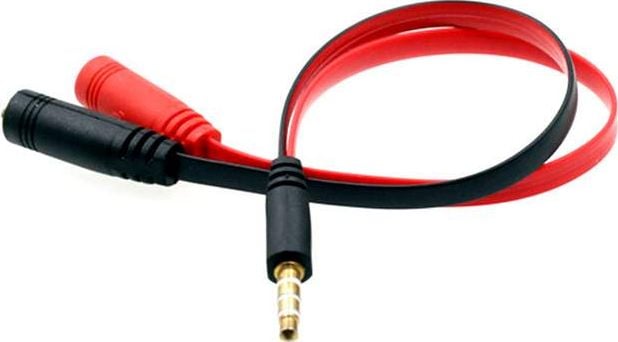 Cablu Mozos mufă 3,5 mm - mufă 3,5 mm x2 0,2 m roșu (ASM-1)