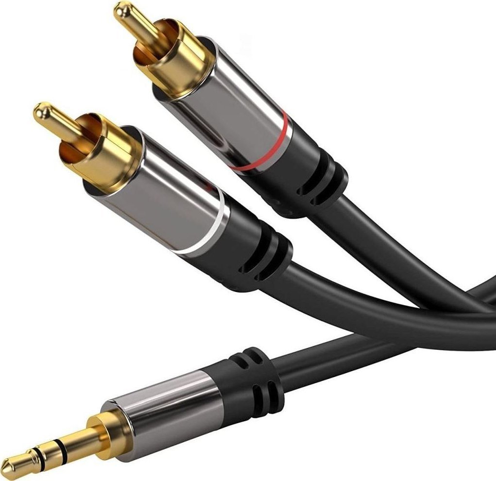 Cablu mufă PremiumCord 3,5 mm - RCA (Cinch) x2 3m negru (kjqcin3)