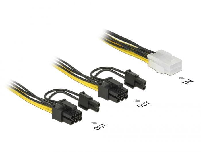 Cablu PCI Express 6 pini la 2 x 8 pini M-T 15cm, Delock 85452