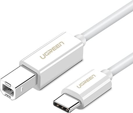 Cablu pentru imprimanta Ugreen US241, USB Type-C tata la USB 2.0 Type-B tata, 1m, Alb