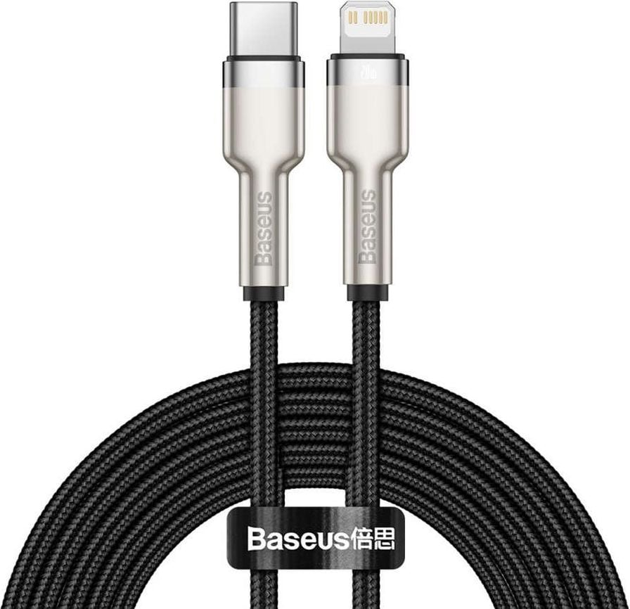 Cablu pentru incarcare si transfer de date Baseus Cafule Metal, USB Type-C/Lightning, Power Delivery 20W, 2m, Negru