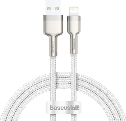 Cablu pentru incarcare si transfer de date Baseus Cafule Metal, USB/Lightning, 18W, 2.4A, 1m, Alb