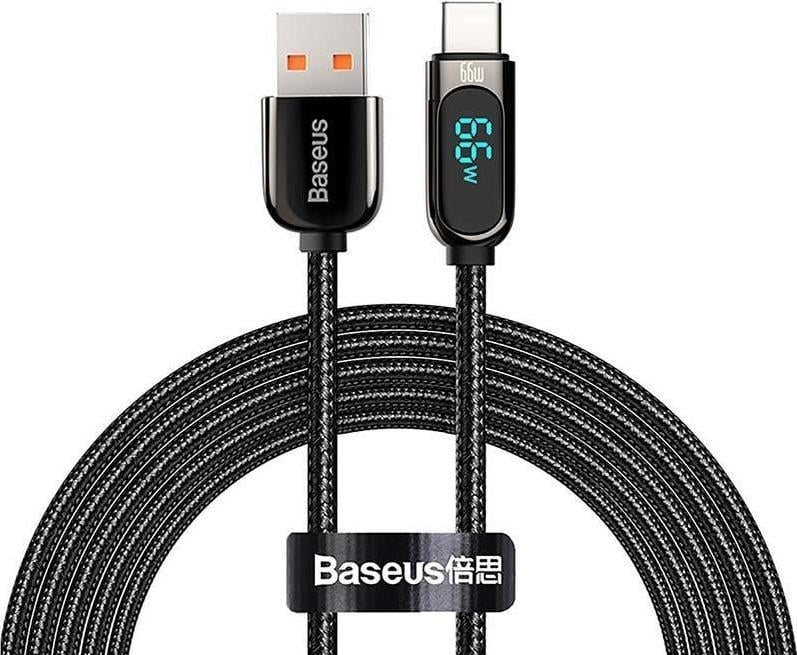 Cablu pentru incarcare si transfer de date Baseus Display, USB/USB Type-C, 66W, 2m, Negru