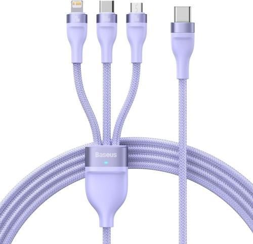 Cablu pentru incarcare si transfer de date Baseus Flash Series II 3 in 1, USB-C - USB Type-C/Lightning/Micro-USB, 100W, 1.5m, Mov