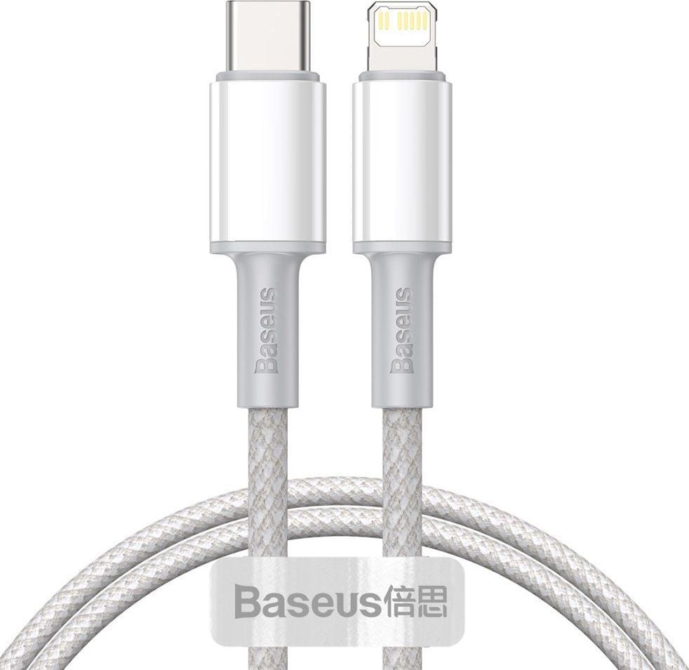 Cablu pentru incarcare si transfer de date Baseus High Density, USB Type-C/Lightning, Power Delivery 20W, 1m, Alb