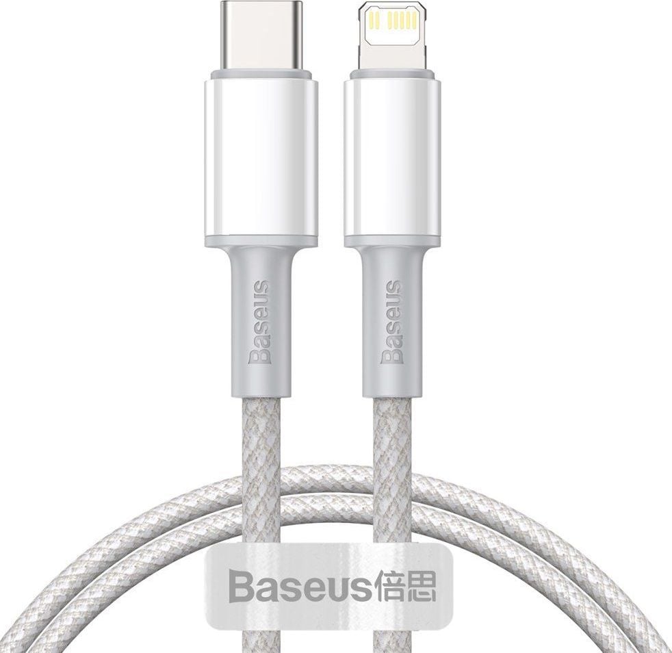 Cablu pentru incarcare si transfer de date Baseus High Density, USB Type-C/Lightning, Power Delivery 20W, 2m, Alb