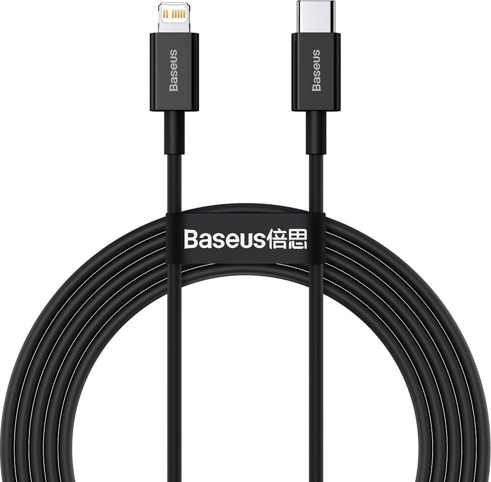 Cabluri - Cablu pentru incarcare si transfer de date Baseus Superior, USB Type-C/Lightning, Power Delivery 20W, 2.4A, 2m, Negru