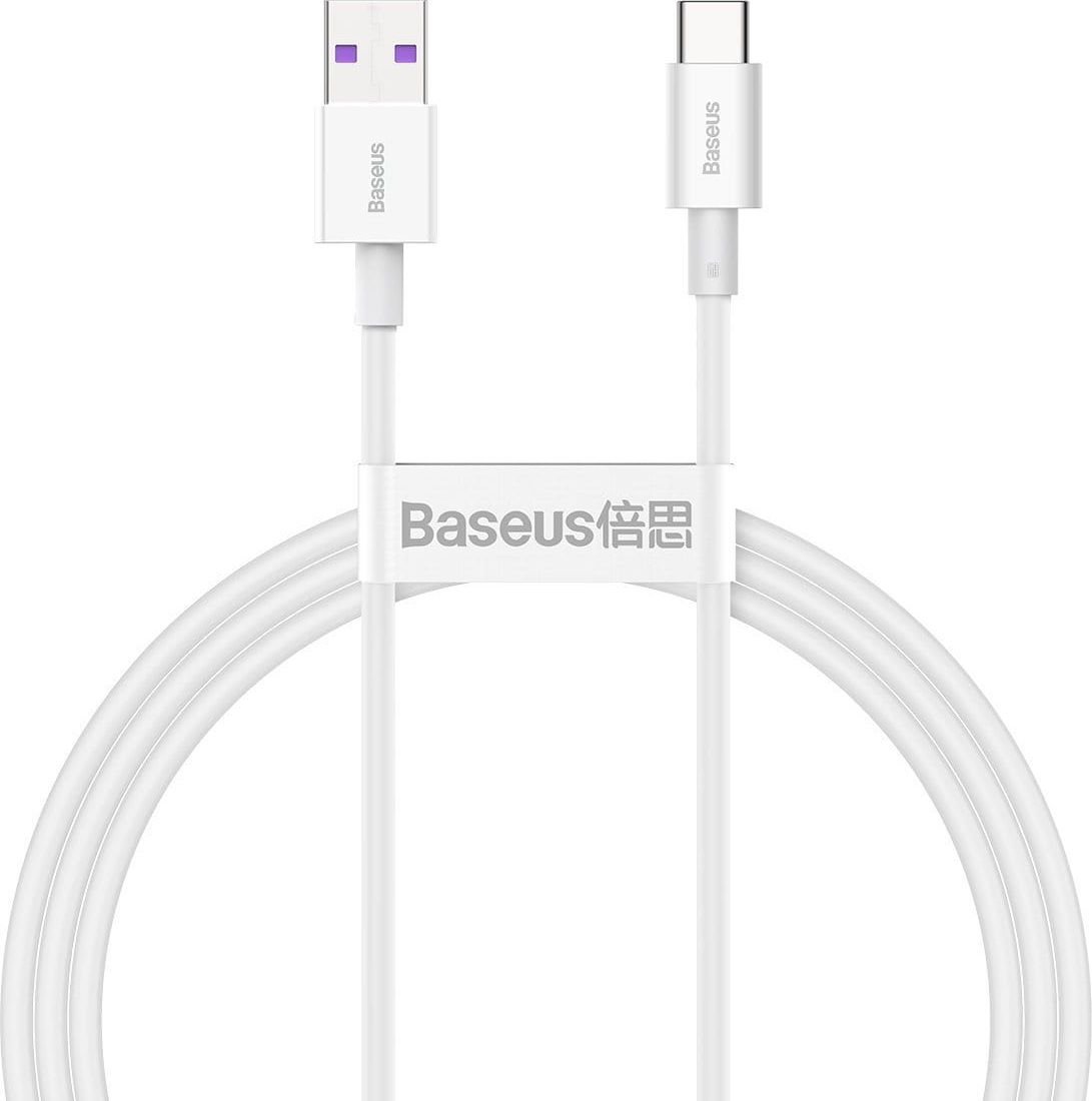 Cablu pentru incarcare si transfer de date Baseus Superior, USB/USB Type-C, 66W, 6A, 1m, Alb