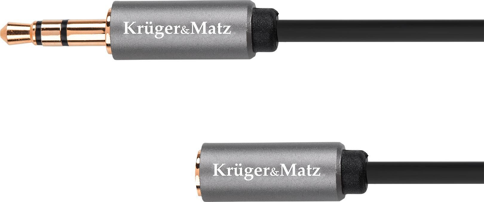Cablu prelungitor Kruger &amp; Matz jack 3.5 mm tata - jack mama, 1 m lungime, gri cu negru