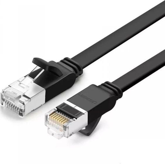 Cablu retea UGREEN NW101 Ethernet Cat. 6, mufat 2xRJ45, UTP, Flat, Pure Copper, lungime 10m, Negru