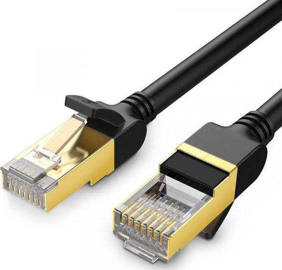 Cabluri si accesorii retele - Cablu retea UGREEN NW106 Ethernet Cat. 7, mufat 2xRJ45, STP, Flat, lungime 50cm, Negru