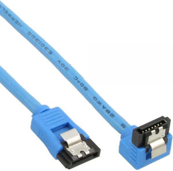 Cablu SATA 6 Gb / s circular rationalizate, in unghi de 90 &deg; cu sistem de blocare, 0.5m albastru (27705F)