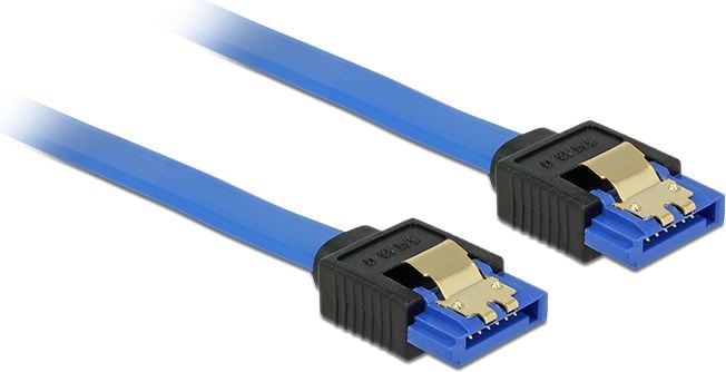 Cabluri - Cablu SATA III 6 Gb/s unghi drept/drept Bleu 20cm, Delock 84977