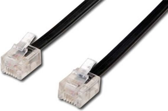 Cablu telefonic cu 4 fire, RJ11 M-RJ11 M, 10m, negru, pentru modem ADSL