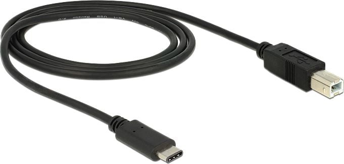 Cablu USB 2.0 tip C (host) la USB-B (device) 1m T-T Negru, Delock 83601