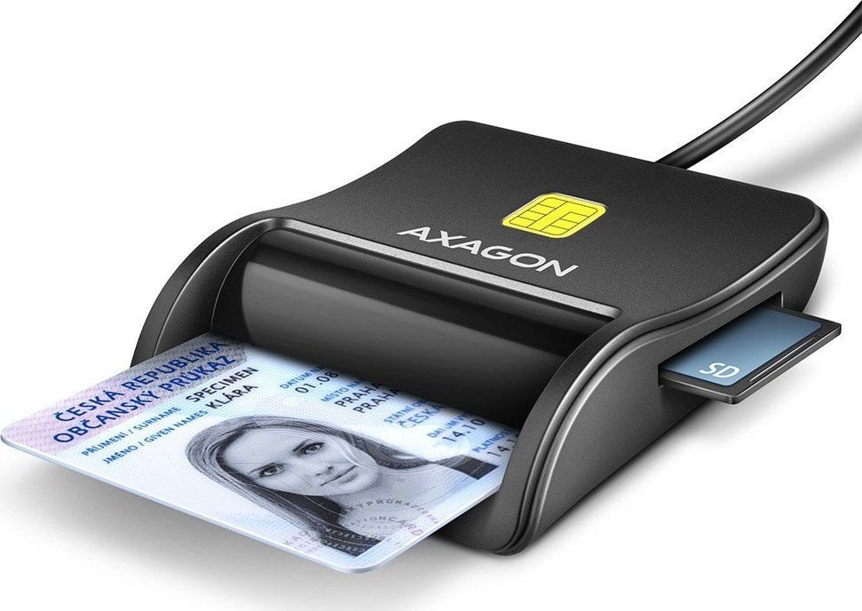 Cablu USB Axagon AXAGON CRE-SM3SD, USB-A FlatReader Cititor de carduri de identitate cu 4 sloturi + SD/microSD/SIM, cablu 1,3 m